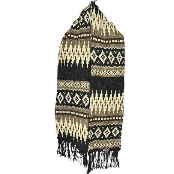 Broner Vintage Ecospun Fringe FairIsle Scarf Wool Fortrel Blend Made in the USA - Picture 3 of 6